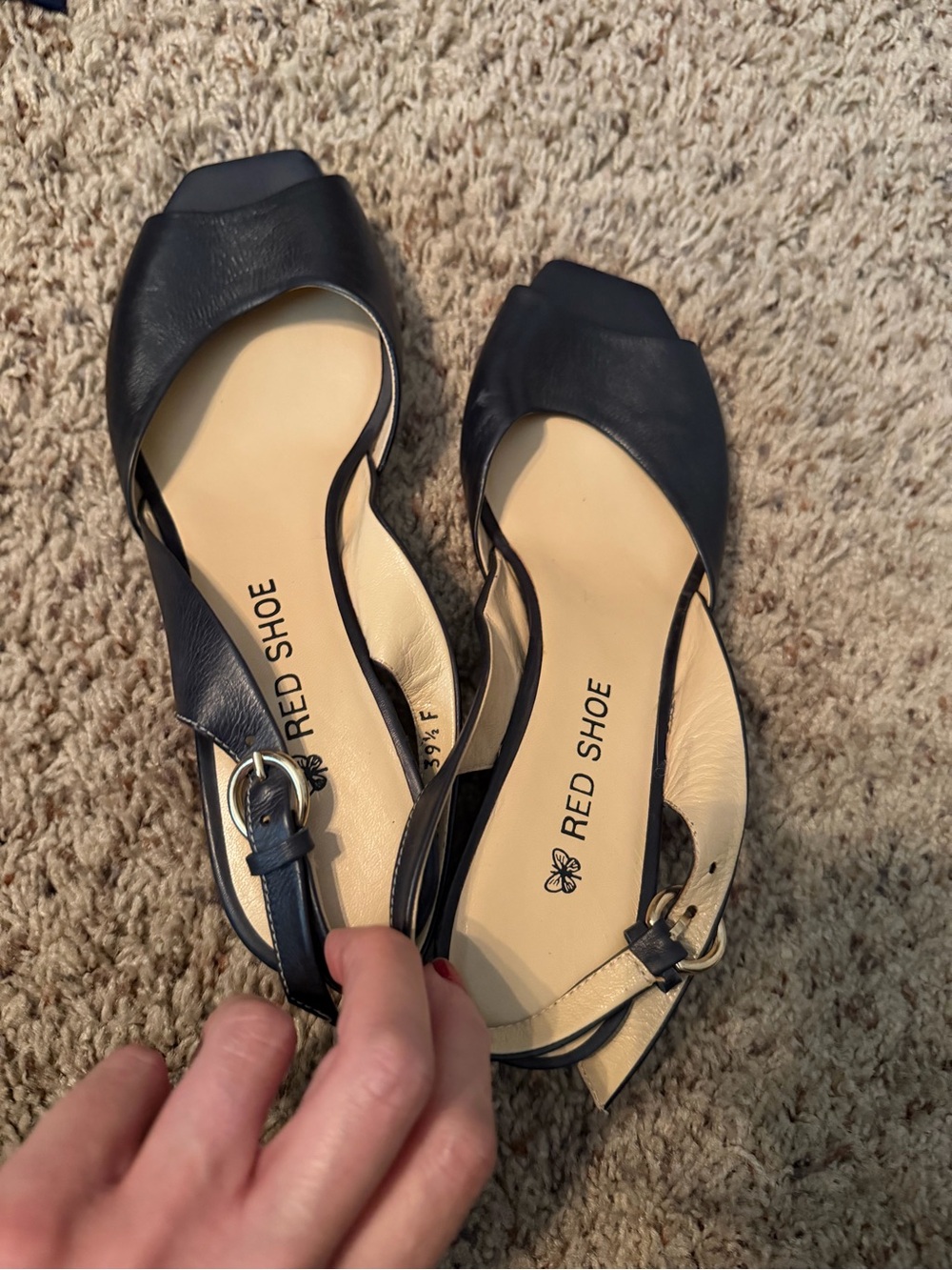 Women's Black Slingback Flats with Peep Toe - Picture 1 of 5